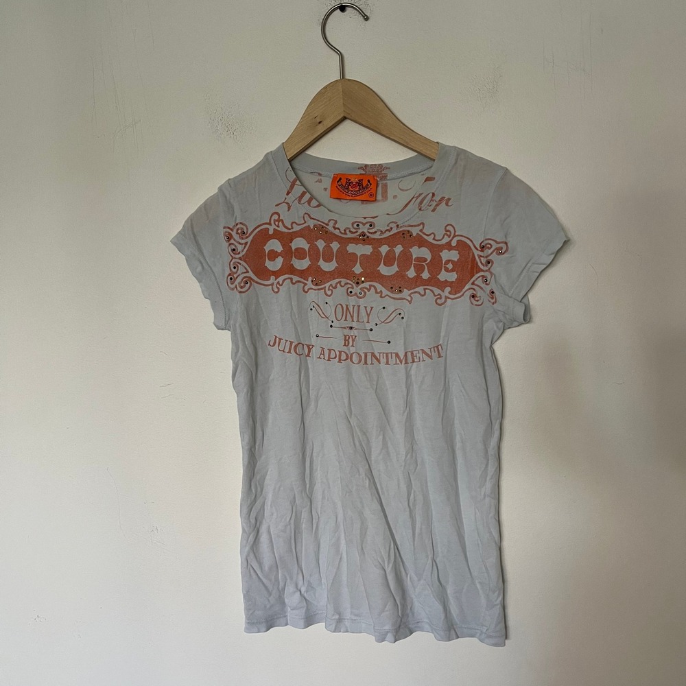 Juicy Couture Light Blue Rhinestone Graphic Tee Short Sleeve Small y2k top